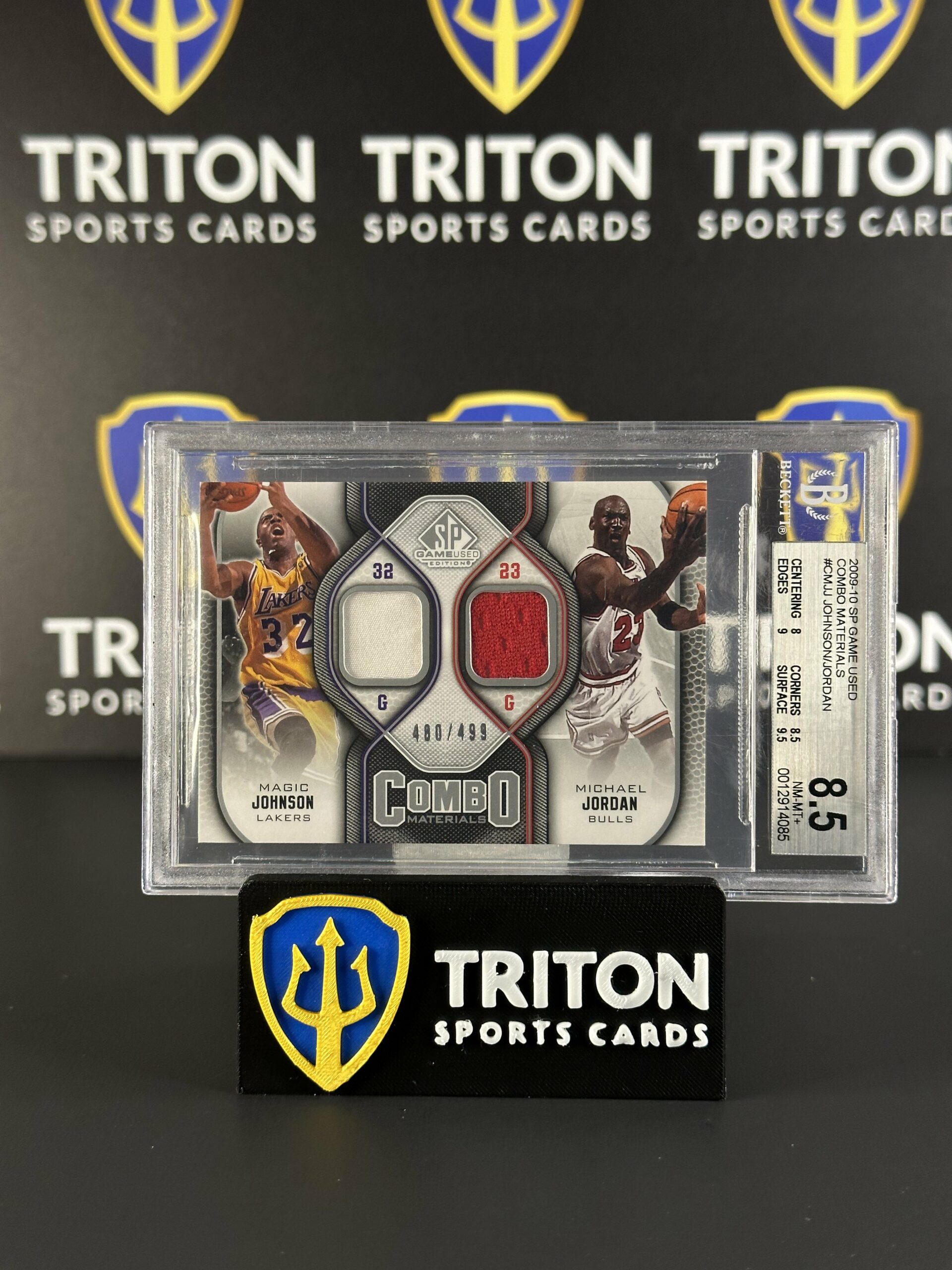 2009-10 SP Game Used Michael Jordan Magic Johnson HOF Dual GU Jersey (480/499)